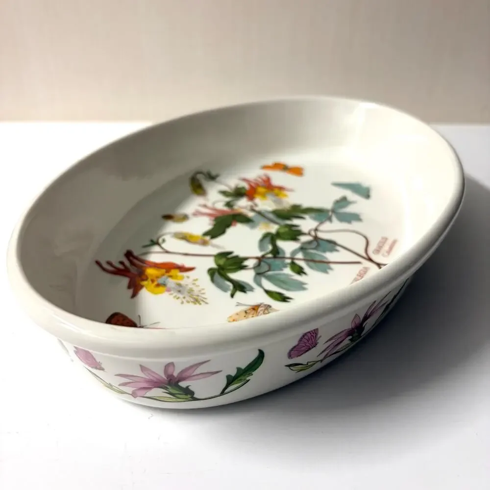 Portmeirion Botanic Garden Oval Baking Dish Aquilegia Slender Gracilis Columbine